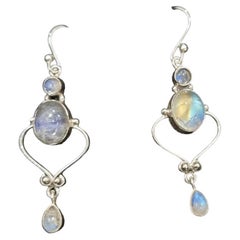 Rainbow moonstone sterling silver earrings
