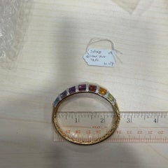 Rainbow Multi-Color Gemstone Baguette 18K Gold Band Bangle Bracelet