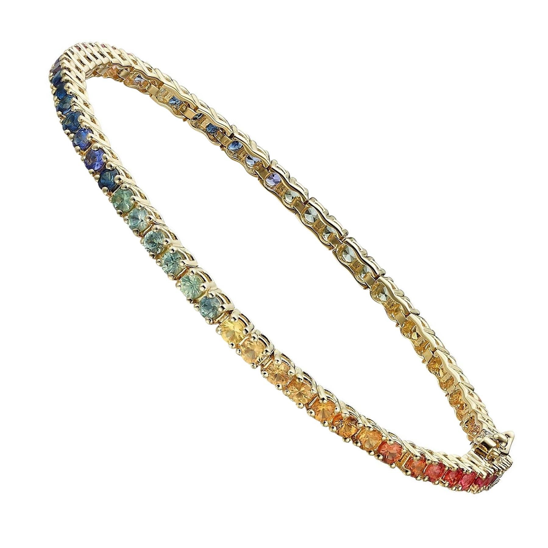 Bracciale Tennis Arcobaleno Multi Colore Zaffiro Naturl