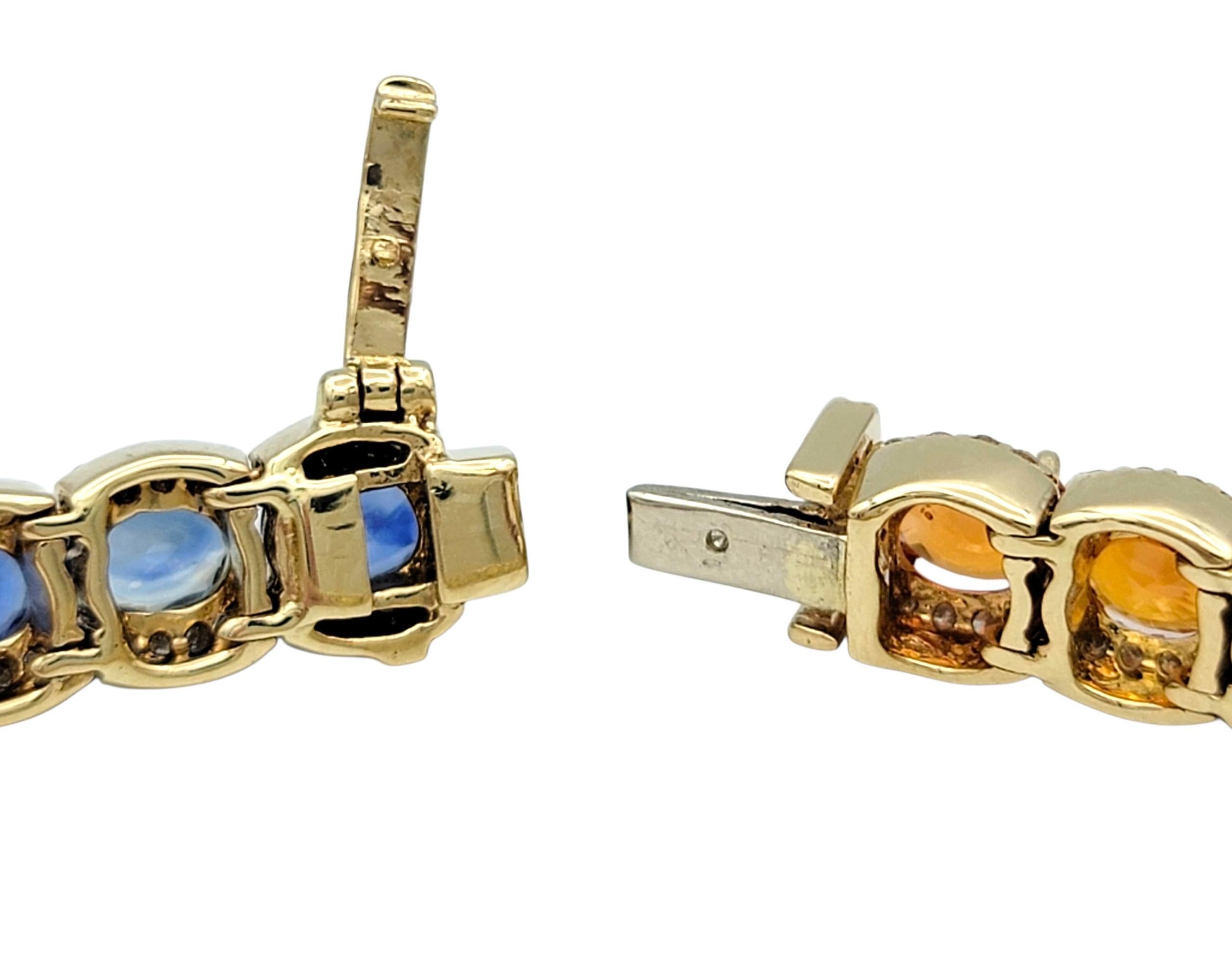 Rainbow Multi Color Sapphire & Diamond Halo Line Bracelet en or jaune 14 carats en vente 4