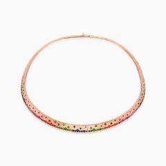Rainbow Multi-Color Sapphire Green Garnet & Diamond Rose Gold Armor Bib Necklace