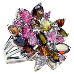 Rainbow Multi Color Tourmaline Flower Cocktail Ring