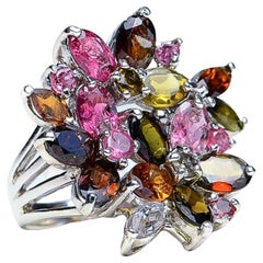 Rainbow Multi Color Tourmaline Flower Cocktail Ring
