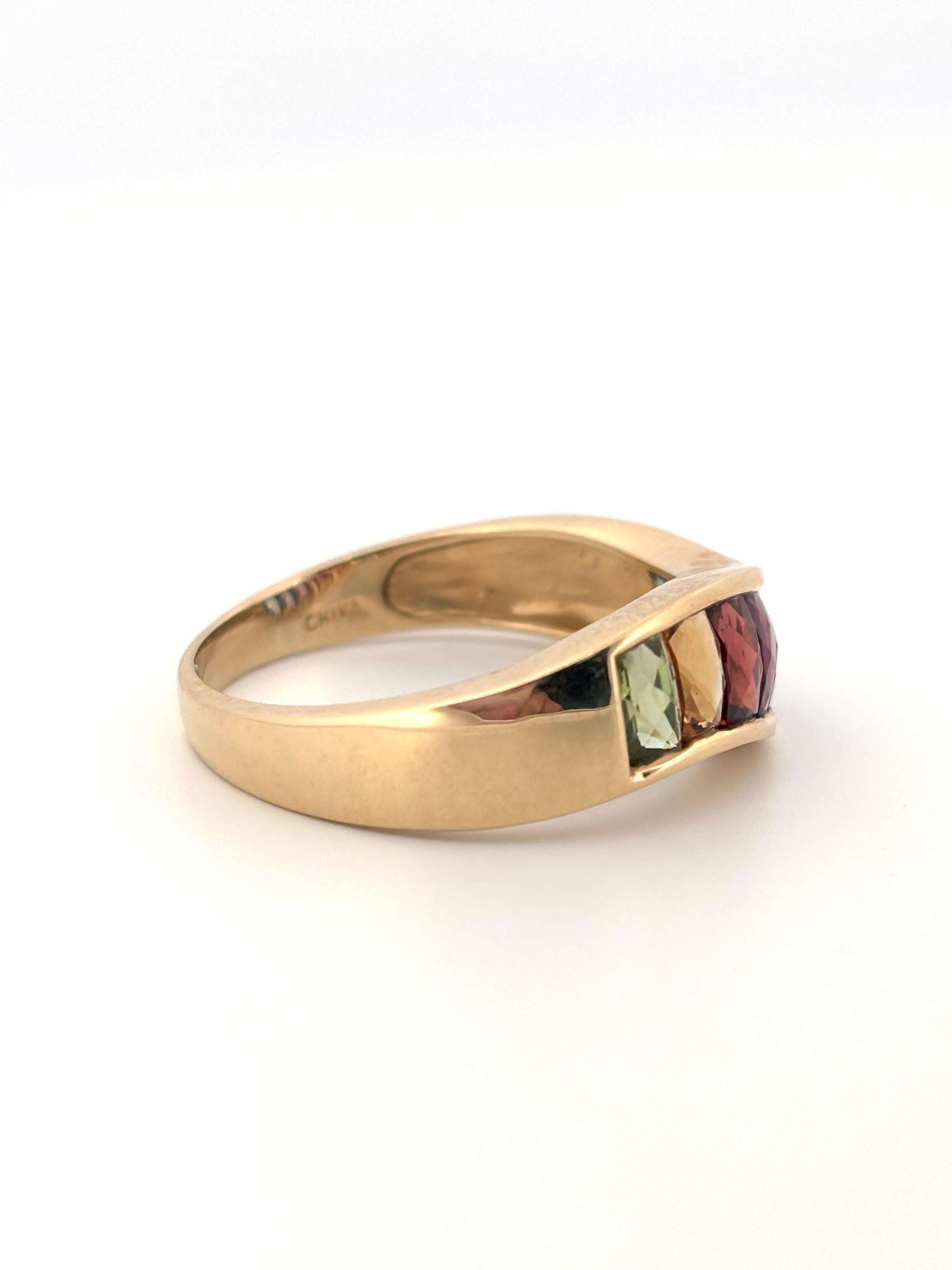 Anello a fascia in oro giallo 14 carati multicolore con arcobaleno e semi preziosi In condizioni buone in vendita a Sewickley, PA