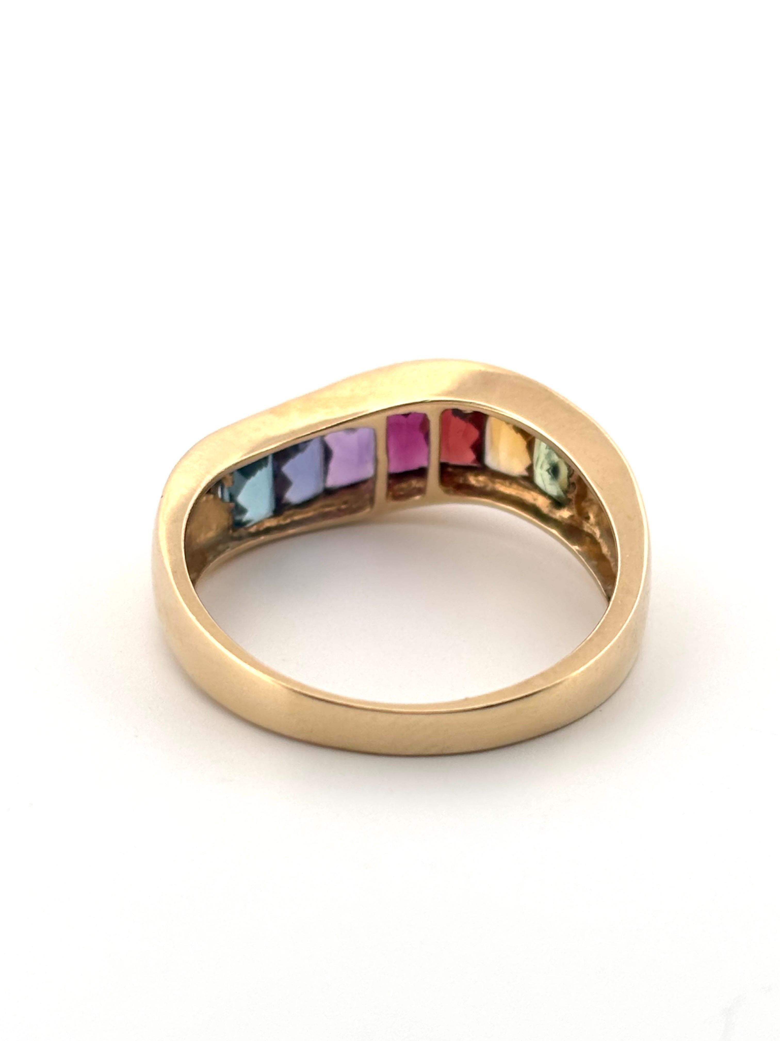 Anello a fascia in oro giallo 14 carati multicolore con arcobaleno e semi preziosi in vendita 3