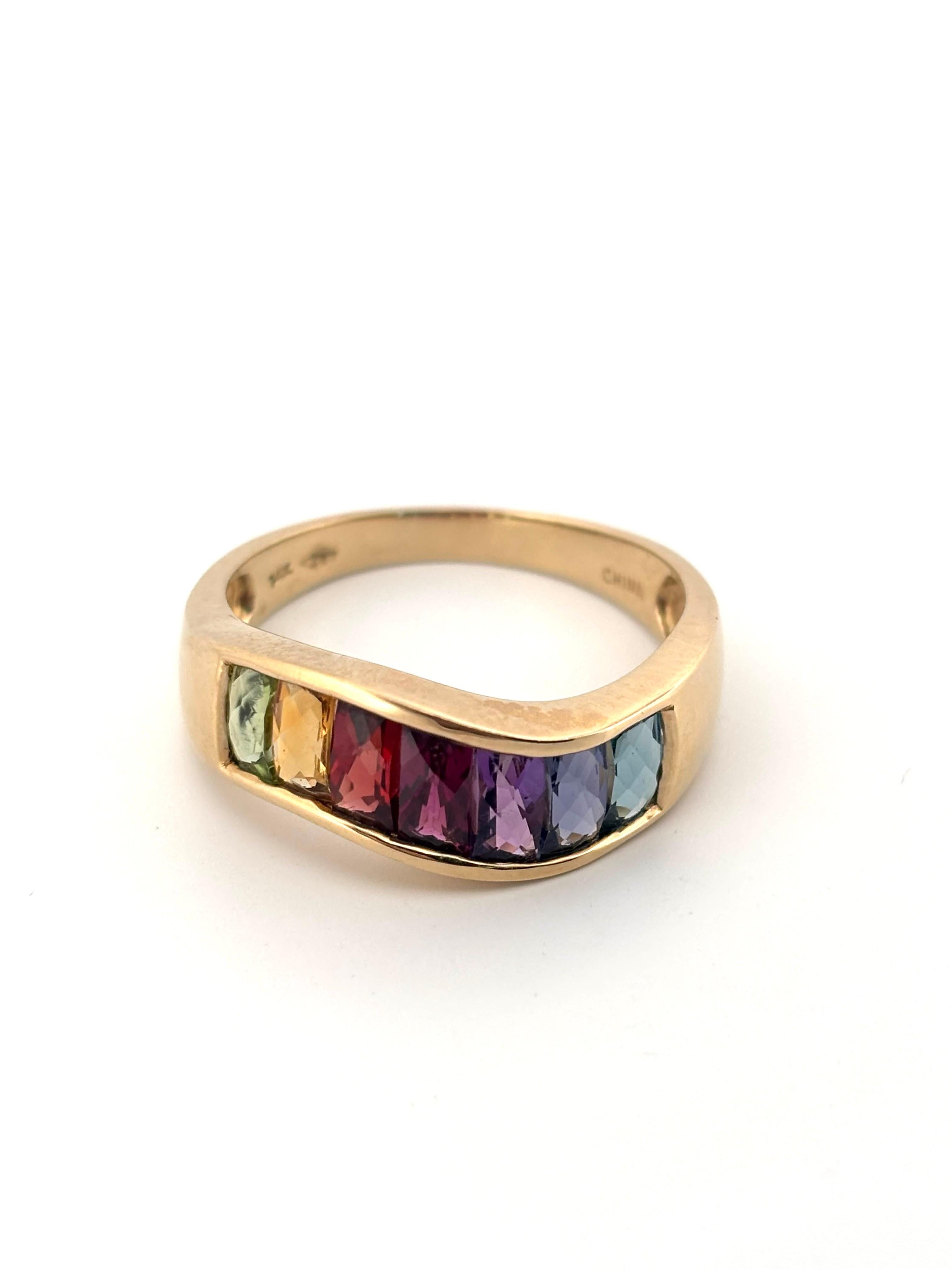 Anello a fascia in oro giallo 14 carati multicolore con arcobaleno e semi preziosi in vendita 4