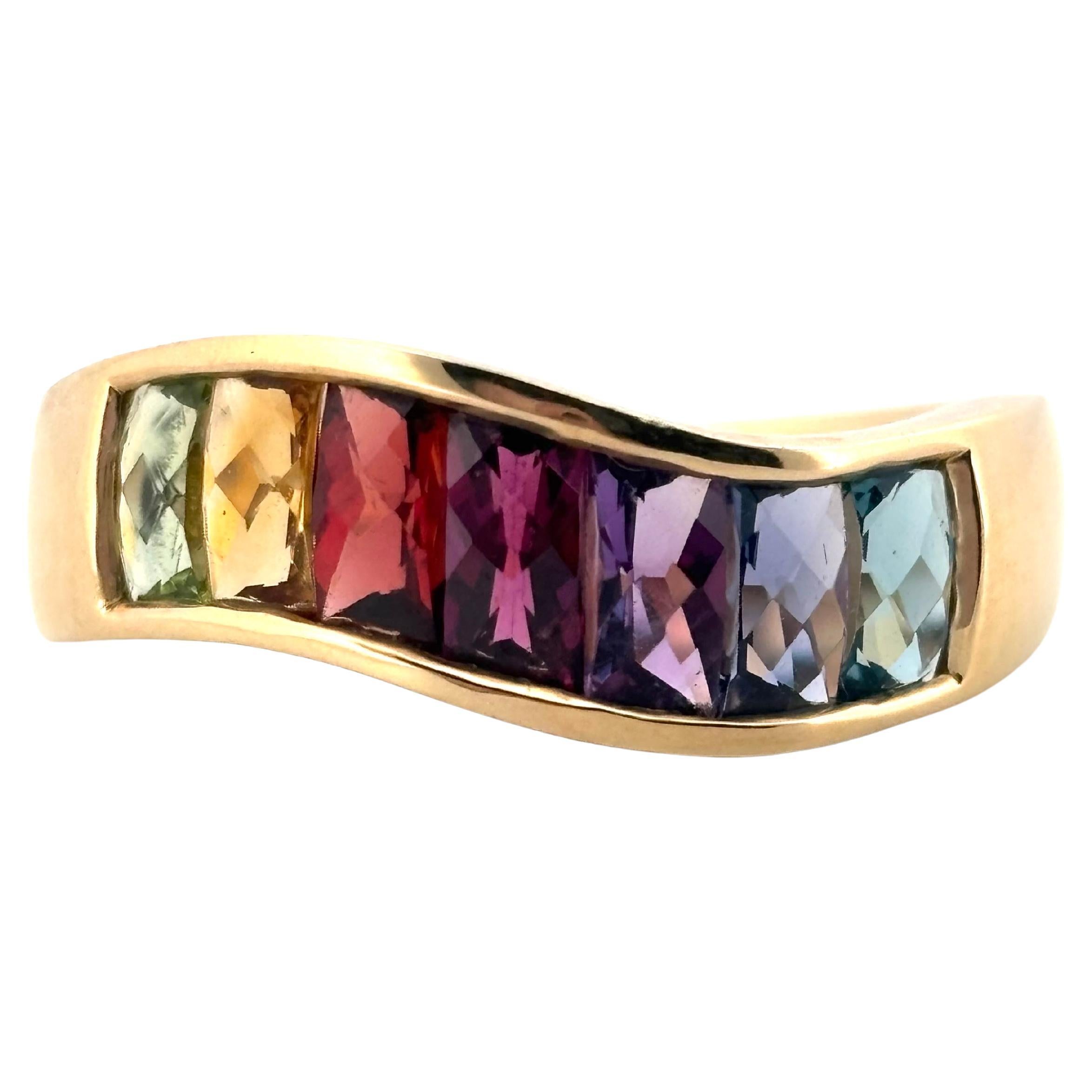 Anello a fascia in oro giallo 14 carati multicolore con arcobaleno e semi preziosi
