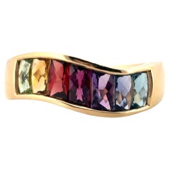 Anello a fascia in oro giallo 14 carati multicolore con arcobaleno e semi preziosi