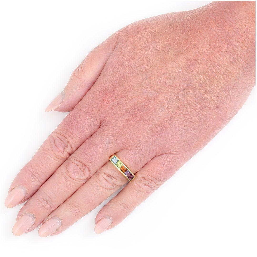 Regenbogen-Ring aus 18 Karat Gold mit mehrfarbigem Multi-Gem mit Peridot, Diamant, Topas und mehr im Angebot 5