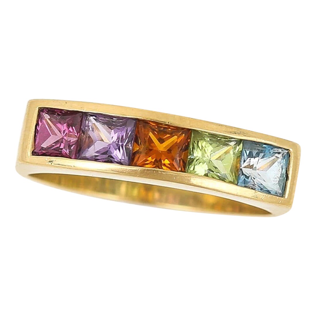 Regenbogen-Ring aus 18 Karat Gold mit mehrfarbigem Multi-Gem mit Peridot, Diamant, Topas und mehr im Angebot