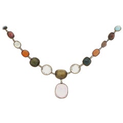 Vintage Rainbow Multi-Gem, Amethyst, Citrine, Aquamarine Necklace Set in 9k Yellow Gold