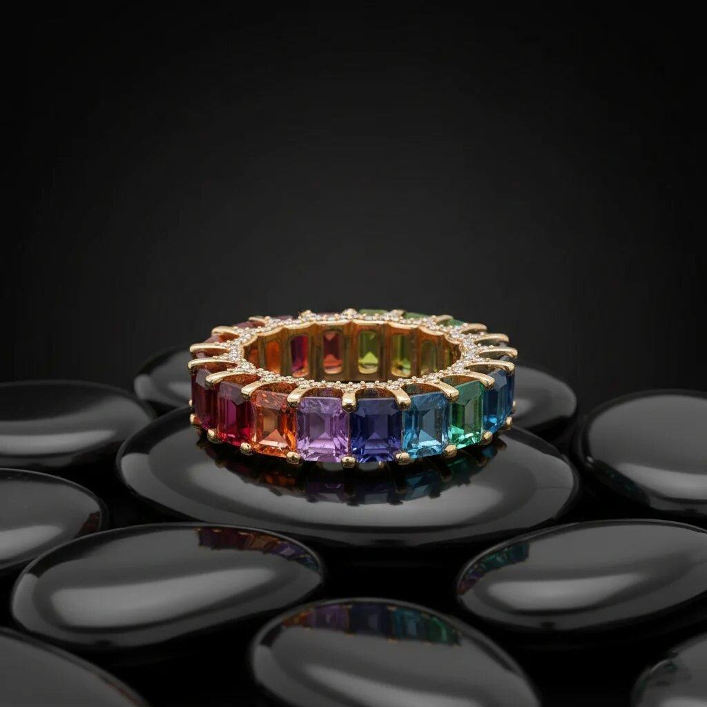 Gold Customary Rings Customizable Rainbow Multi-Gemstone 14K (18K Custom) Yellow Gold Signet ...