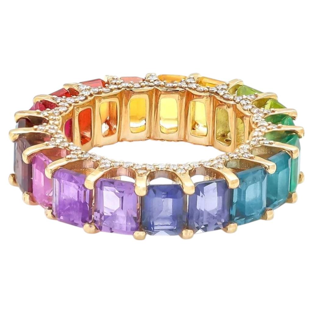For Sale:  0.60ct Diamond Rainbow Multi-Gem 14K Yellow Gold Signet Ring
