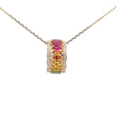 Regenbogen Multi Saphire 18K Gelbgold Halskette