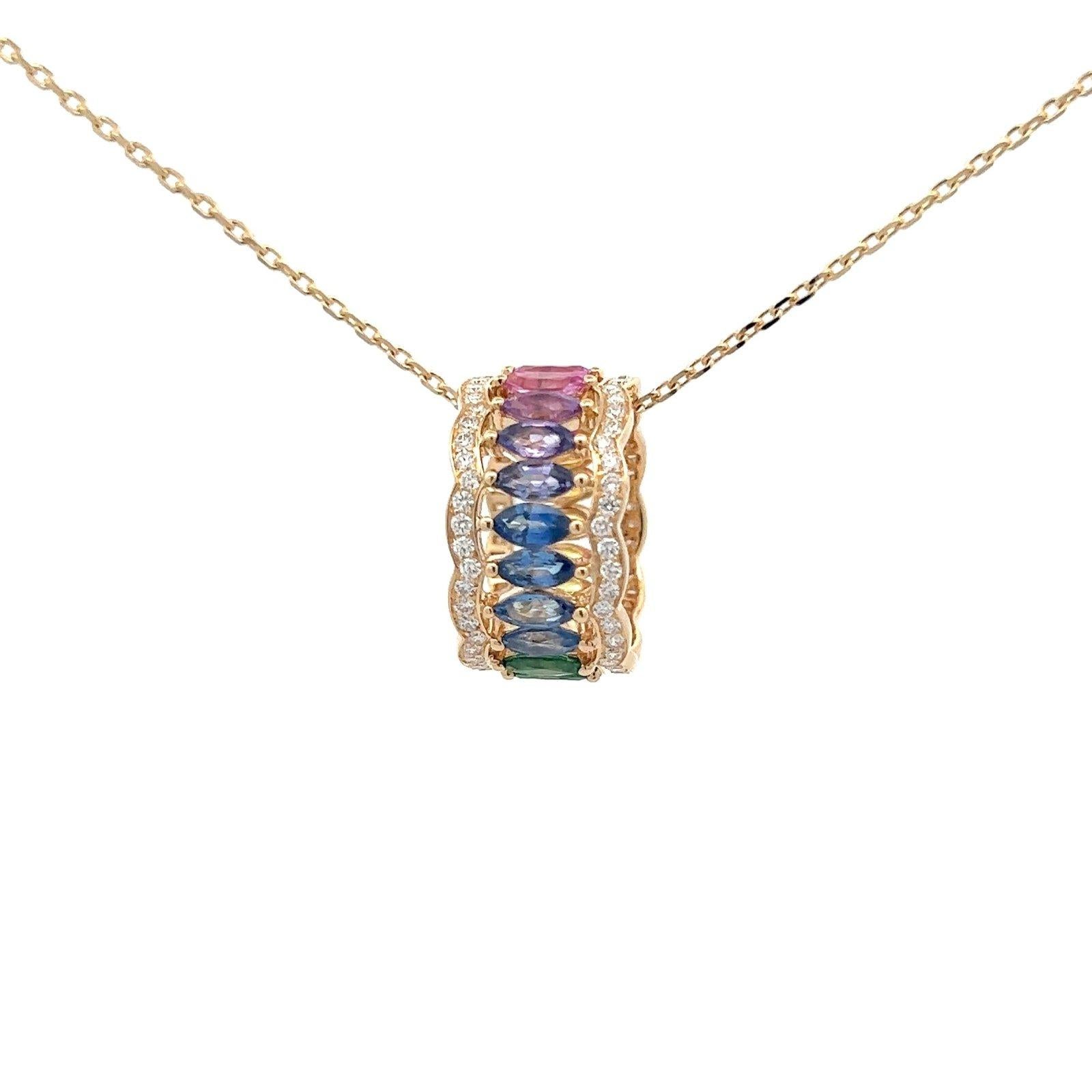 Regenbogen Multi Saphire 18K Gelbgold Halskette im Zustand „Neu“ im Angebot in Genève, GE