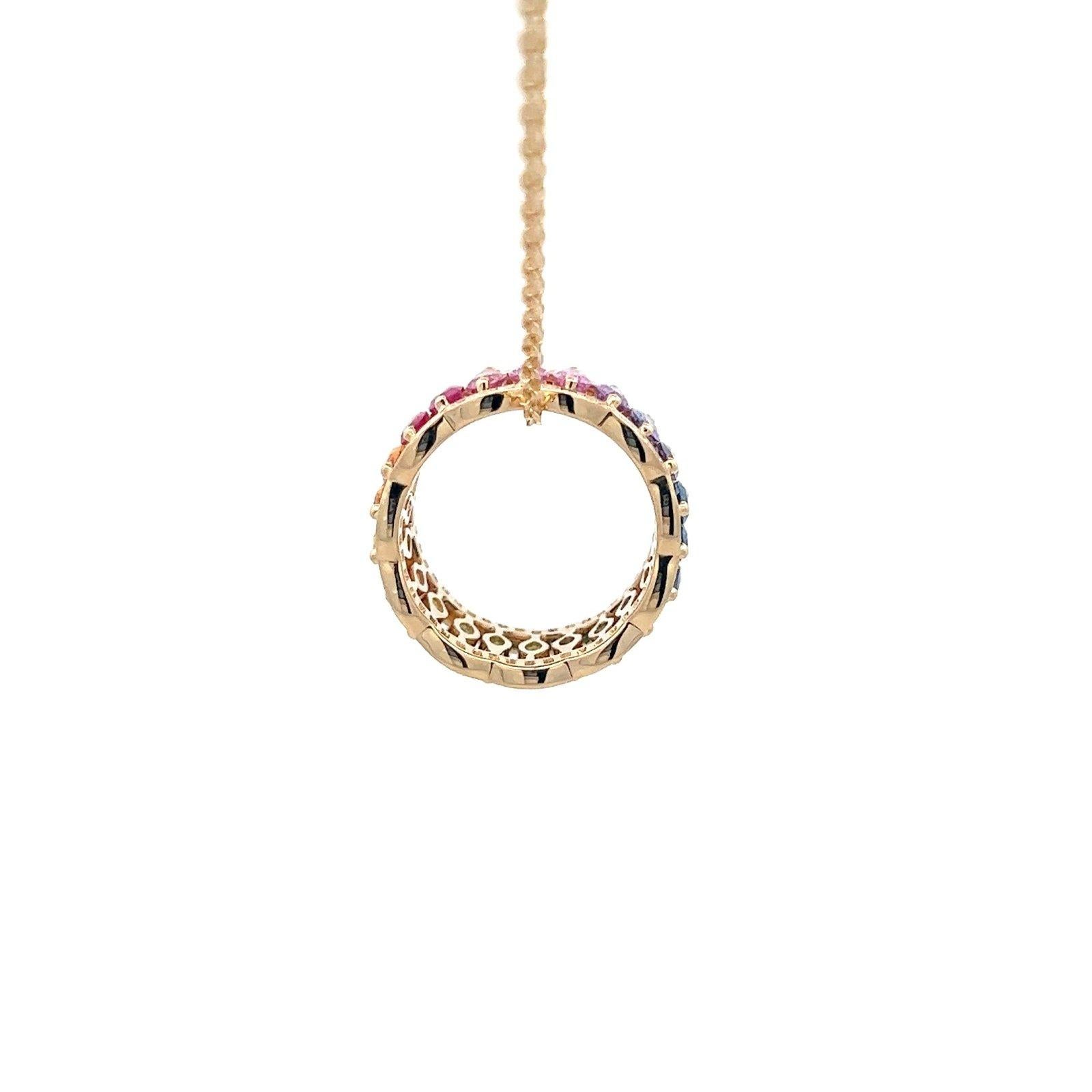 Regenbogen Multi Saphire 18K Gelbgold Halskette Damen im Angebot