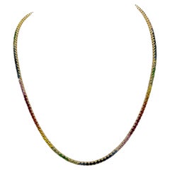 Rainbow Multicolor Sapphire and Ruby Necklace in 14K Yellow Gold
