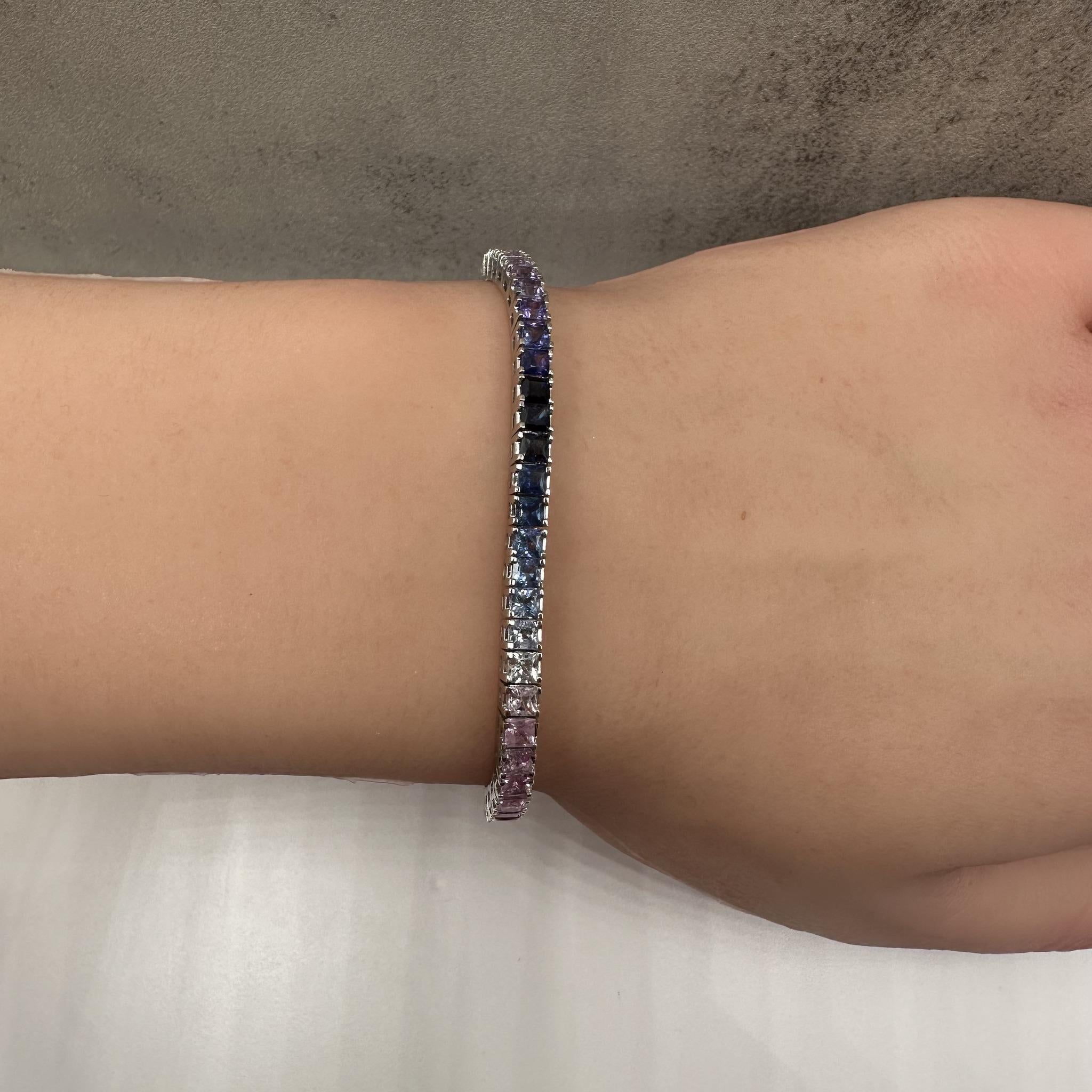 Women's or Men's Rainbow Multicolor Sapphire Bracelet in 14kt White Gold - 7.92ct, 7
