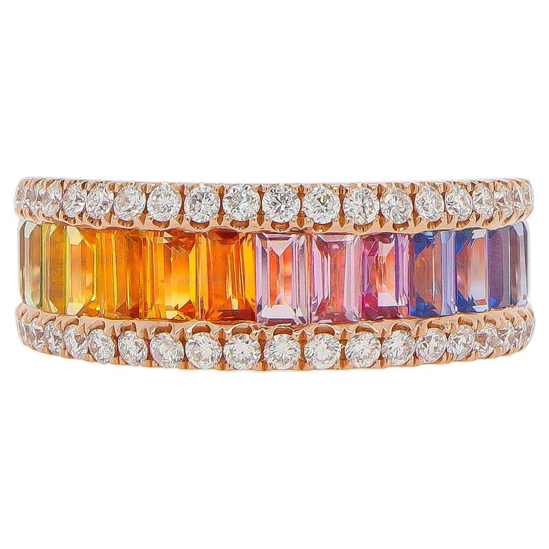 Rainbow Color Sapphire with Diamond Ring Set in 18 Karat Gold Settings ...