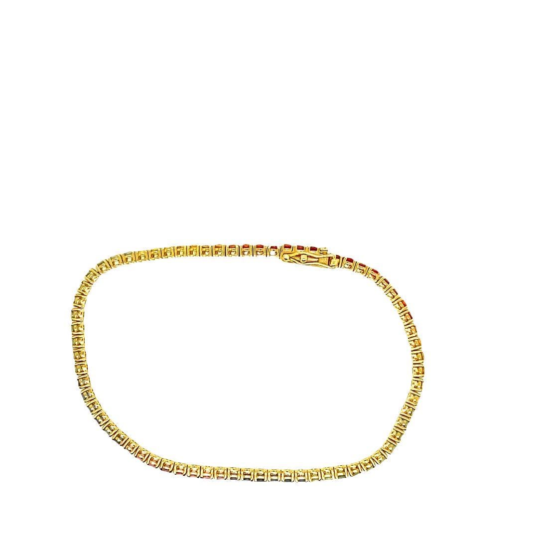 Round Cut Rainbow Natural Sapphire Tennis Bracelet Set with 88 Sapphires in 18ct Rose Gold For Sale