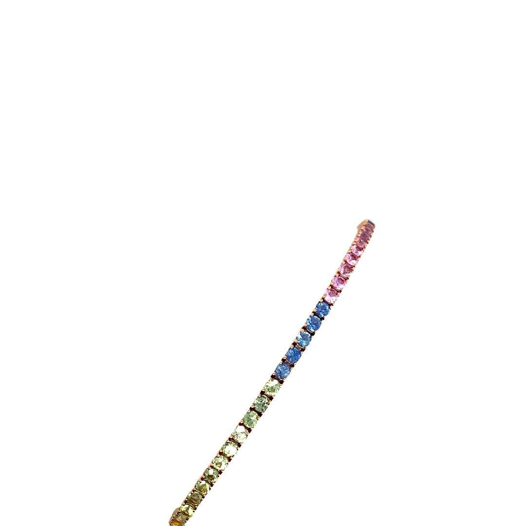 Rainbow Natural Sapphire Tennis Bracelet Set with 88 Sapphires in 18ct Rose Gold In New Condition For Sale In London, GB