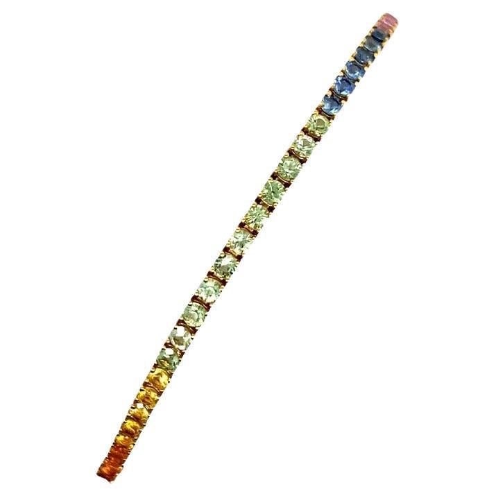Tennisarmband mit 88 Saphiren in 18 Karat Roségold mit Regenbogen-Natursaphiren