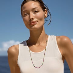 Collier long en perles d'or avec tourmaline arc-en-ciel, fait à la main