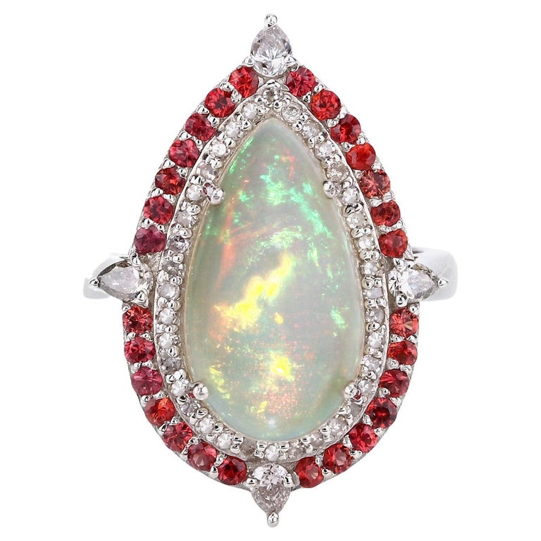 Rainbow Opal Natural Orange Sapphire and Diamonds Statement Ring Sterling  Silver For Sale at 1stDibs | blood opal