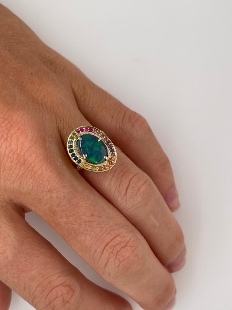 For Sale:  Rainbow Opal Ring in 18ct gold 13