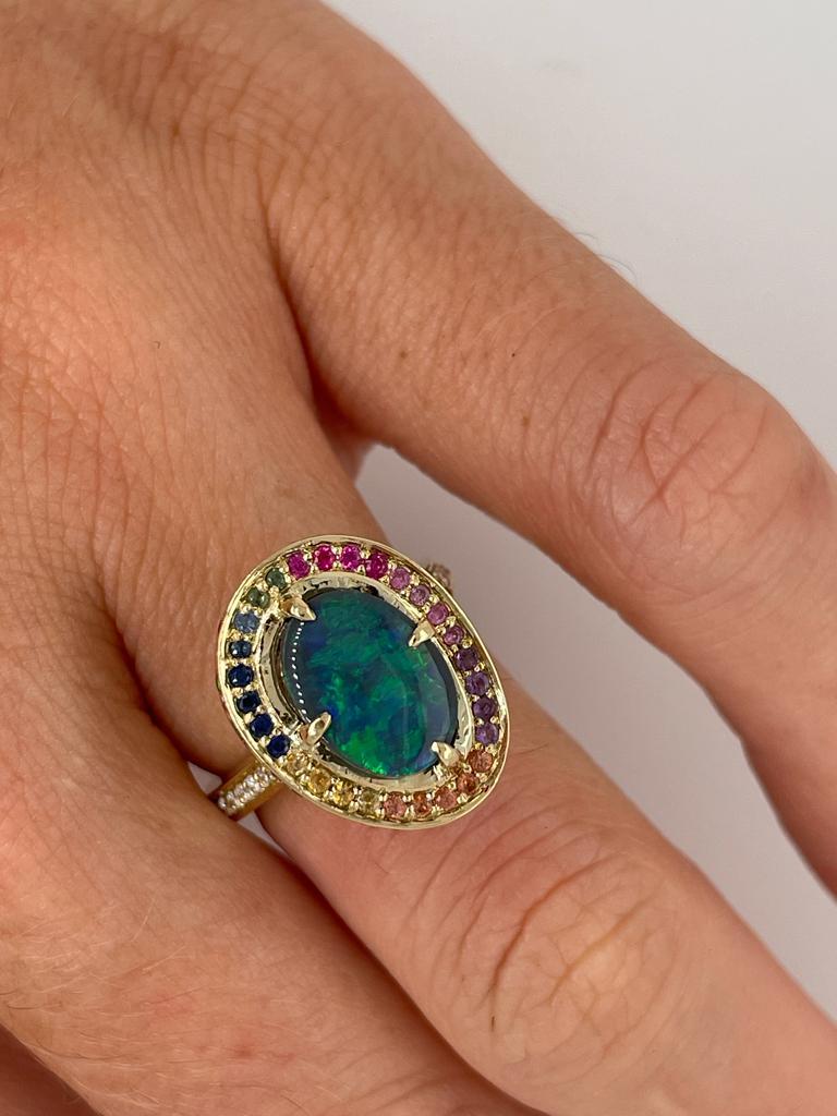 For Sale:  Rainbow Opal Ring in 18ct gold 14