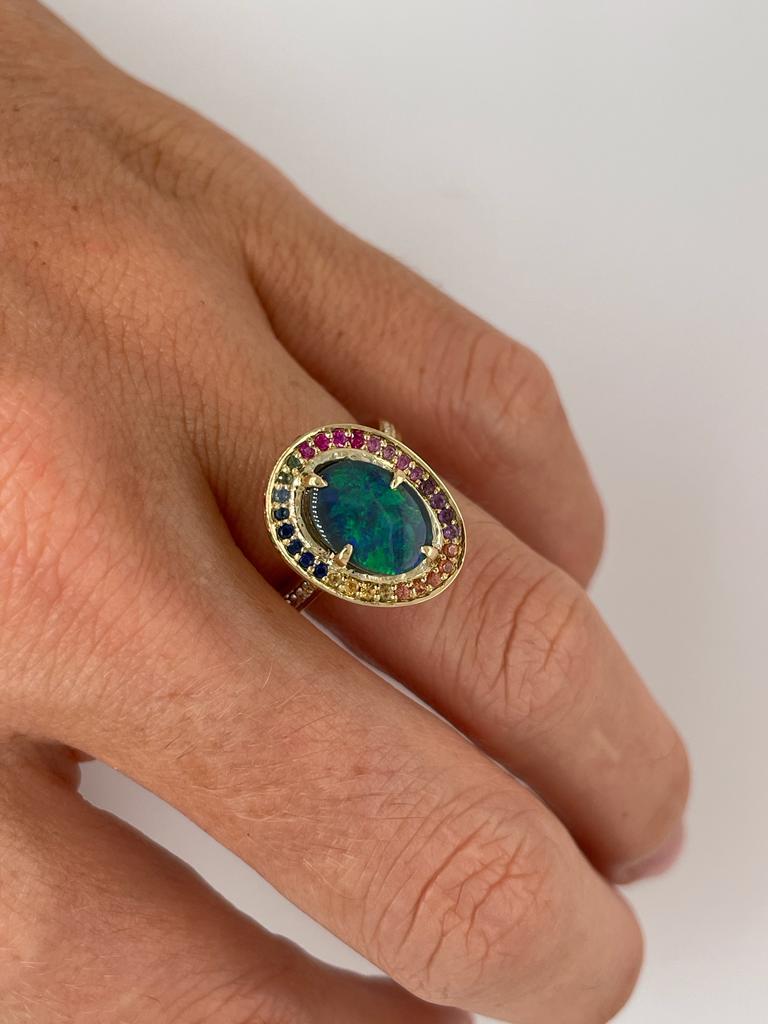 For Sale:  Rainbow Opal Ring in 18ct gold 16