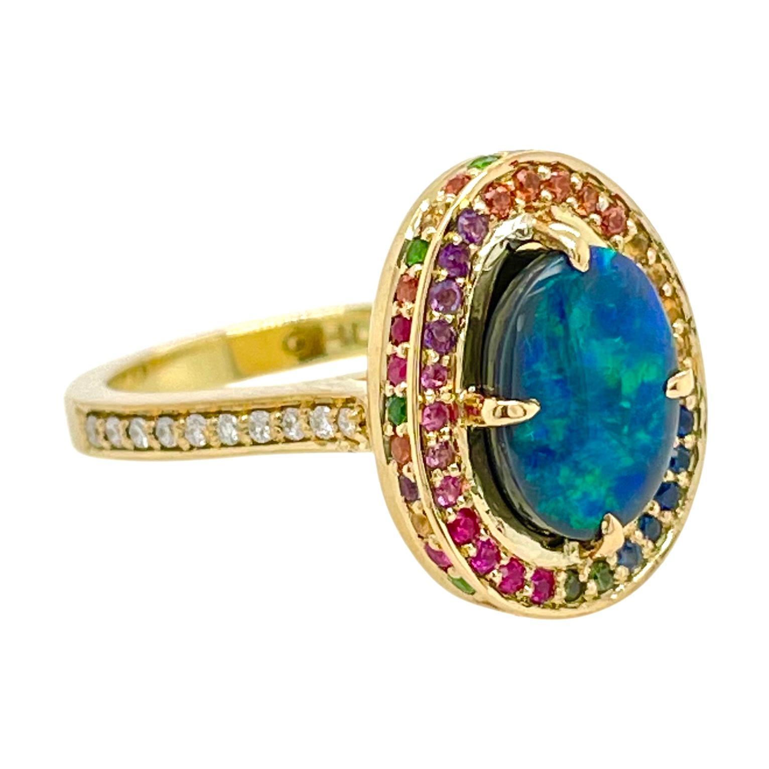 For Sale:  Rainbow Opal Ring in 18ct gold 4