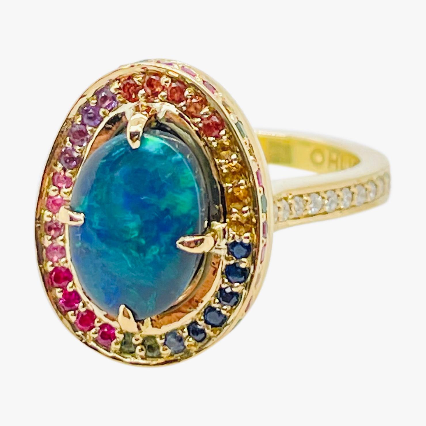 For Sale:  Rainbow Opal Ring in 18ct gold 6