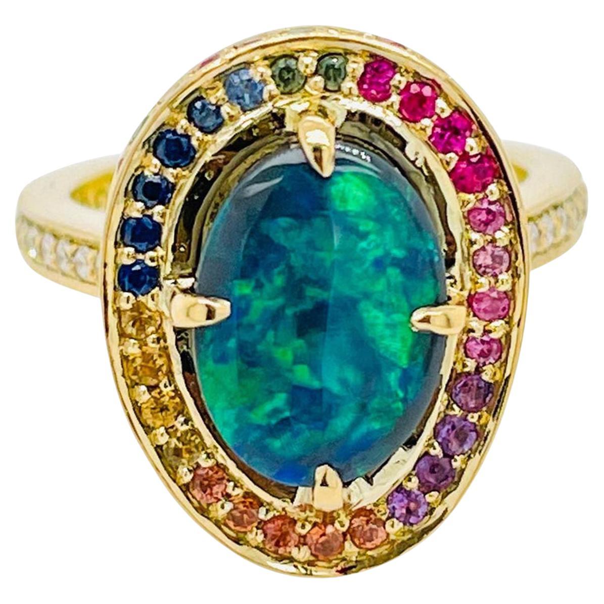 For Sale:  Rainbow Opal Ring in 18ct gold 2