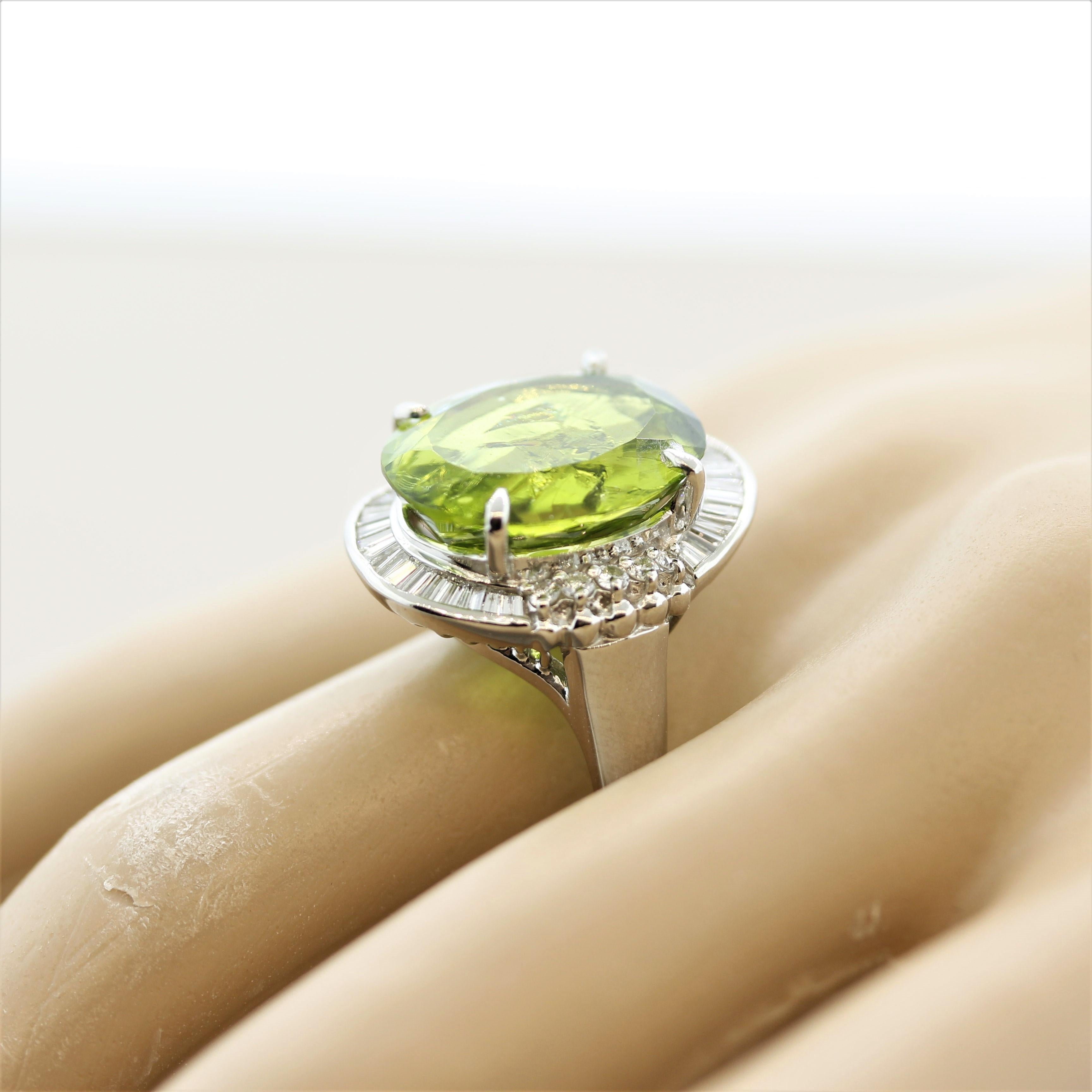 “Rainbow” Peridot Diamond Platinum Cocktail Ring 3