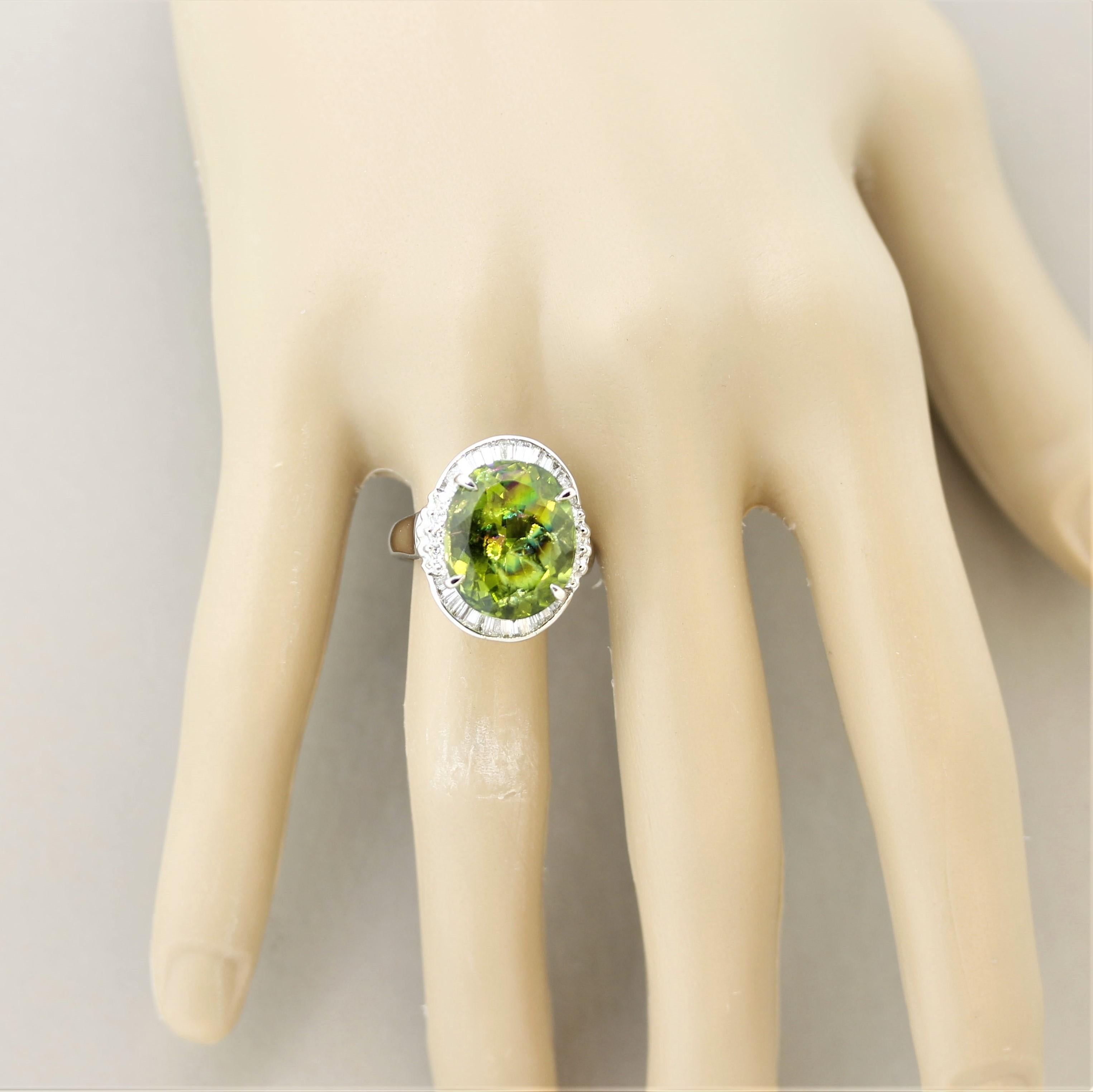 “Rainbow” Peridot Diamond Platinum Cocktail Ring 5