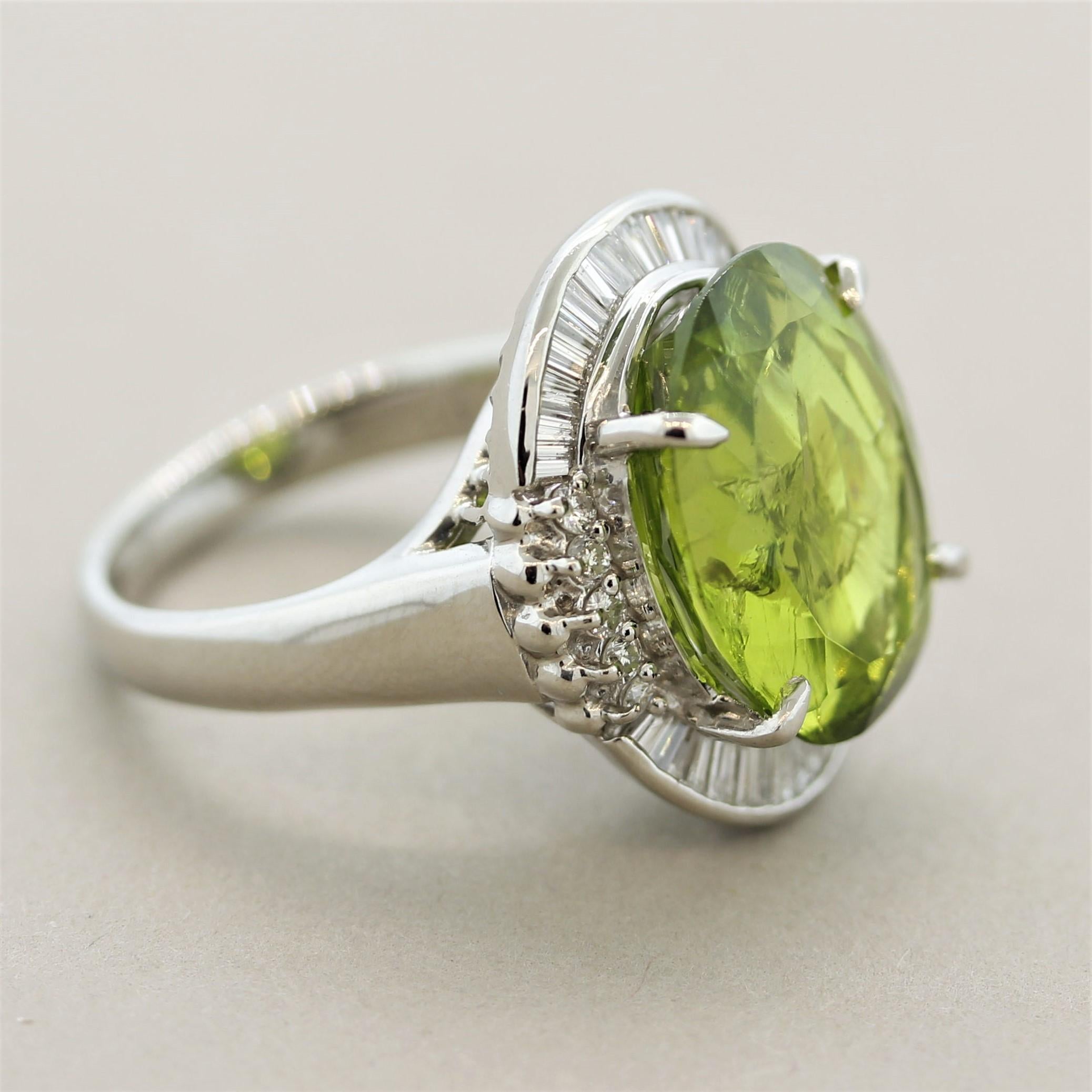 “Rainbow” Peridot Diamond Platinum Cocktail Ring 1