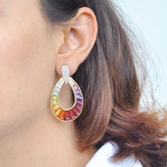 Rainbow Raindrop Peridot Topaz Citrine Amethyst Garnet Gold Dangle Earrings