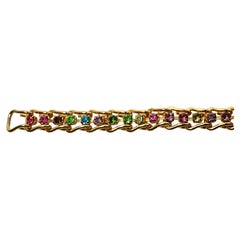 Rainbow Rhinestone 18k Gold Plated Vintage Tennis Bracelet