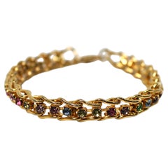 Rainbow Rhinestone 18k Gold Plated Vintage Tennis Bracelet