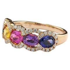 Regenbogen-Ring Saphire in verschiedenen Farben, weiße Diamanten 750 Roségold 
