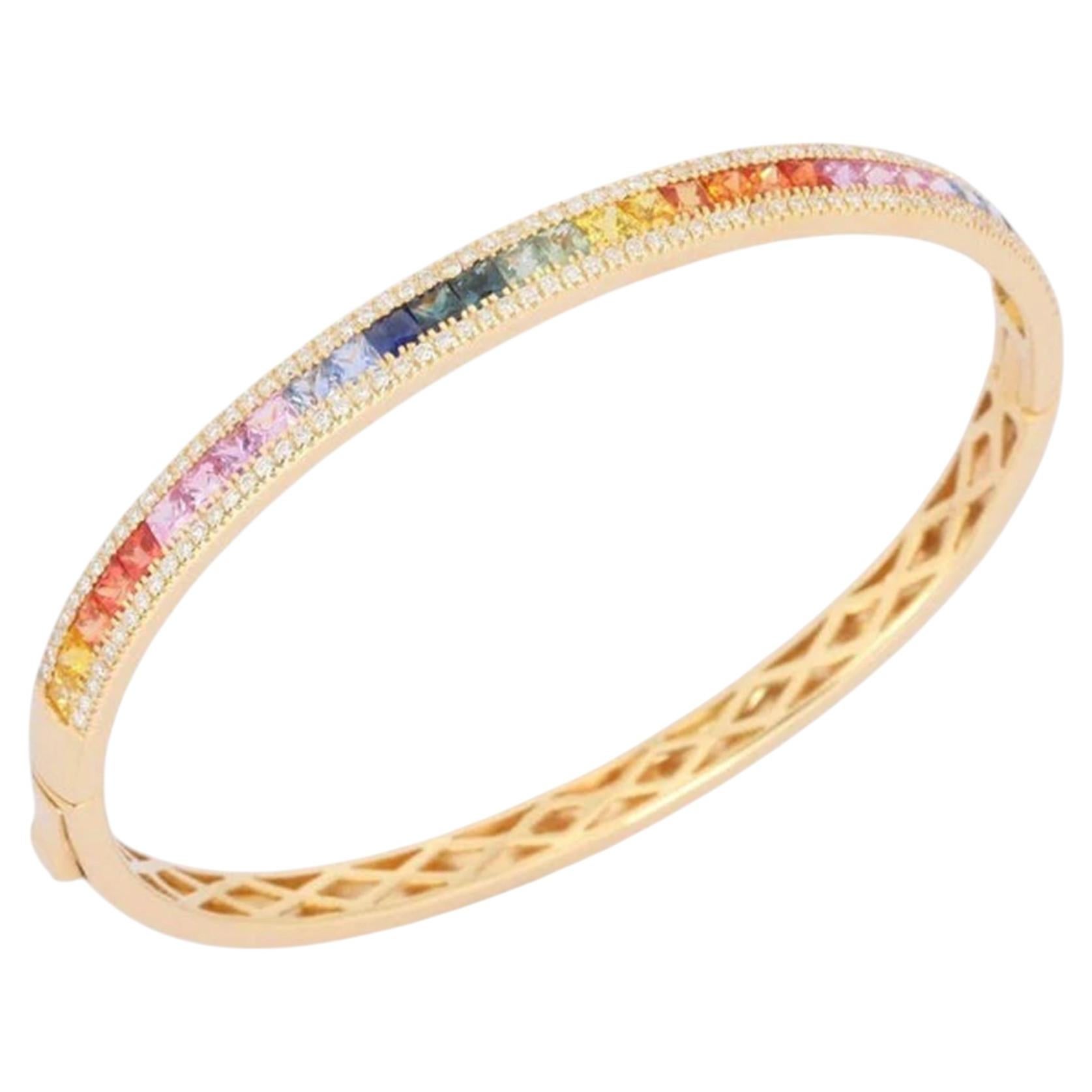 Regenbogensaphir 14K (oder 18k auf Anfrage) Gelbgold-Armspange im Angebot
