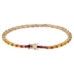 Bracelet tennis en saphir arc-en-ciel et or jaune 14 carats, bijou unisexe, 7", fermoir à boîtier