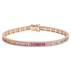 5.70 Carats Rainbow Sapphire & Diamonds 18 Carat Rose Gold Tennis Bracelet