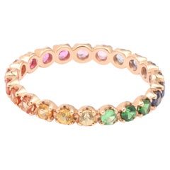 Rainbow Sapphire 18 Carats Rose Gold Wedding Ring