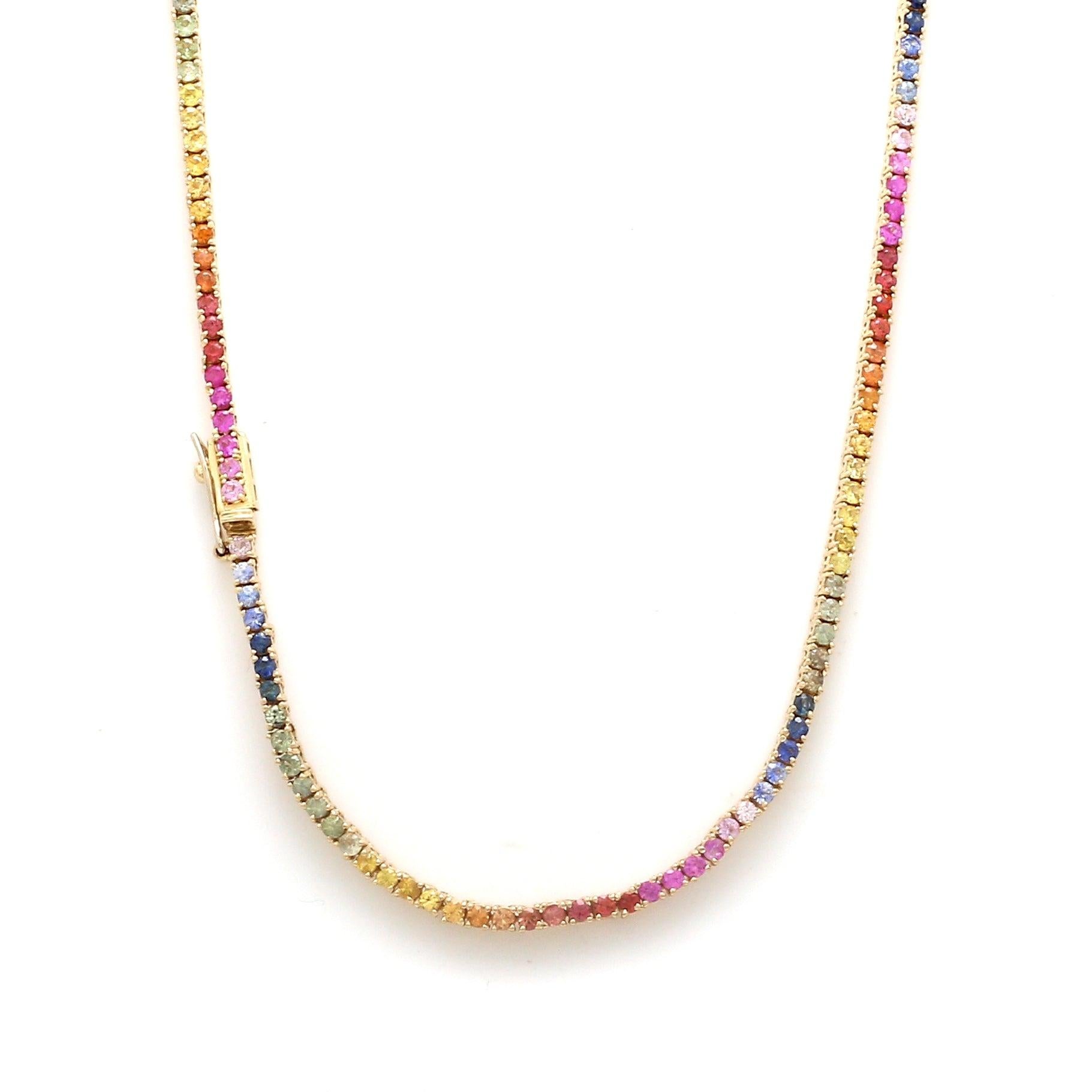 Donna Collana tennis con zaffiro arcobaleno da 2 mm in oro 18 carati
