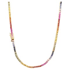 Collana tennis con zaffiro arcobaleno da 2 mm in oro 18 carati
