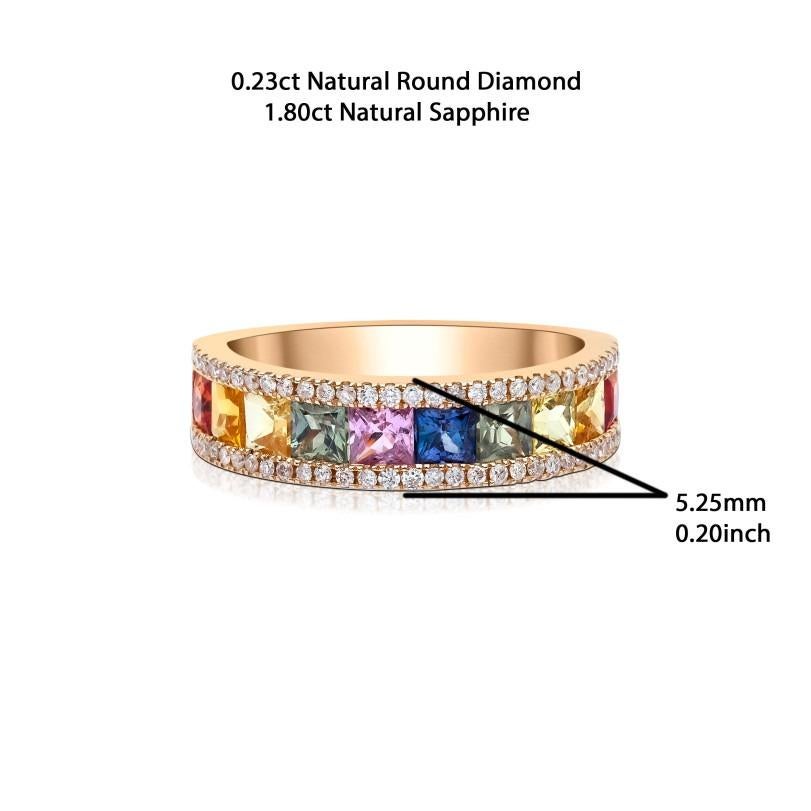 Round Cut Rainbow Sapphire And 2.03ct Diamond Ring For Sale