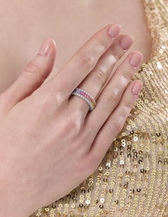 Rainbow Sapphire and Diamond 1.30ct Solid Gold Ring