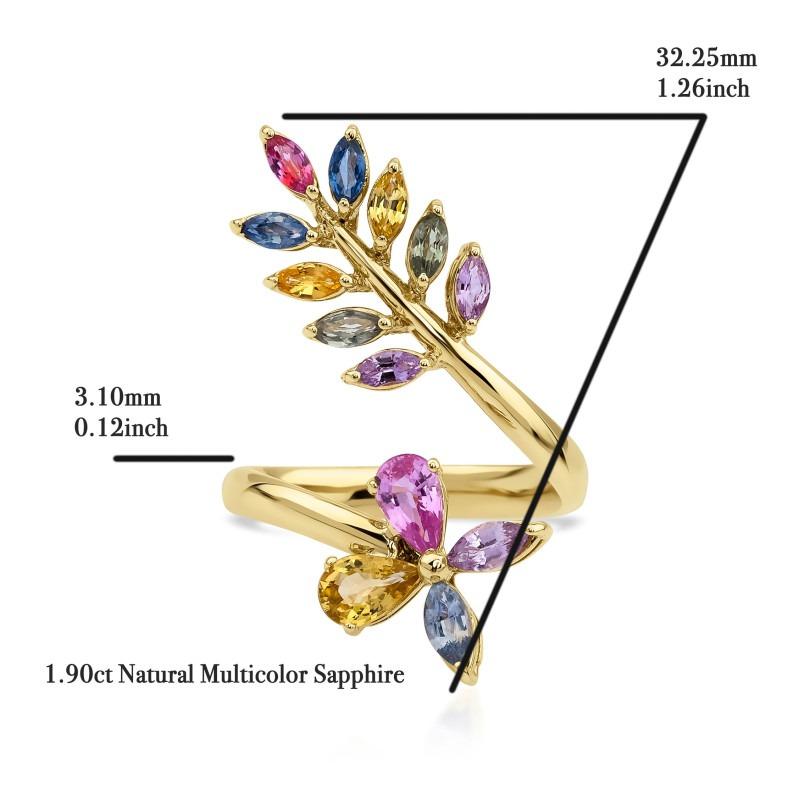 Taille ronde Bague en saphir arc-en-ciel et diamants 1,90 carat en vente